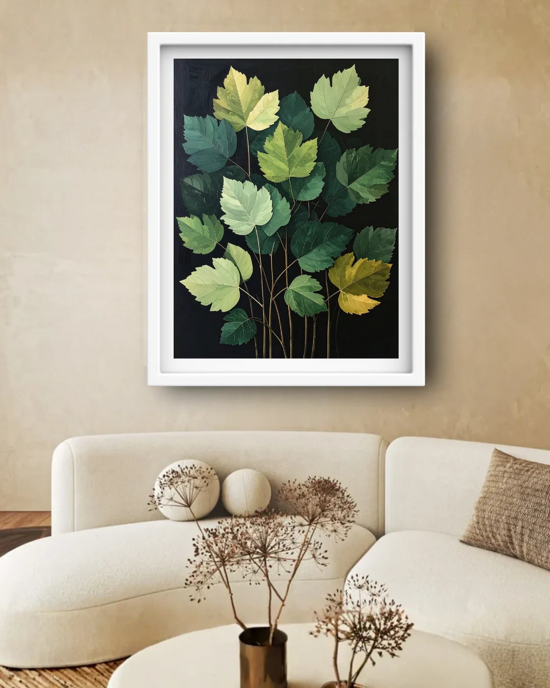 Green & Golden Leaves Botanical Art – Wall Art Canvas