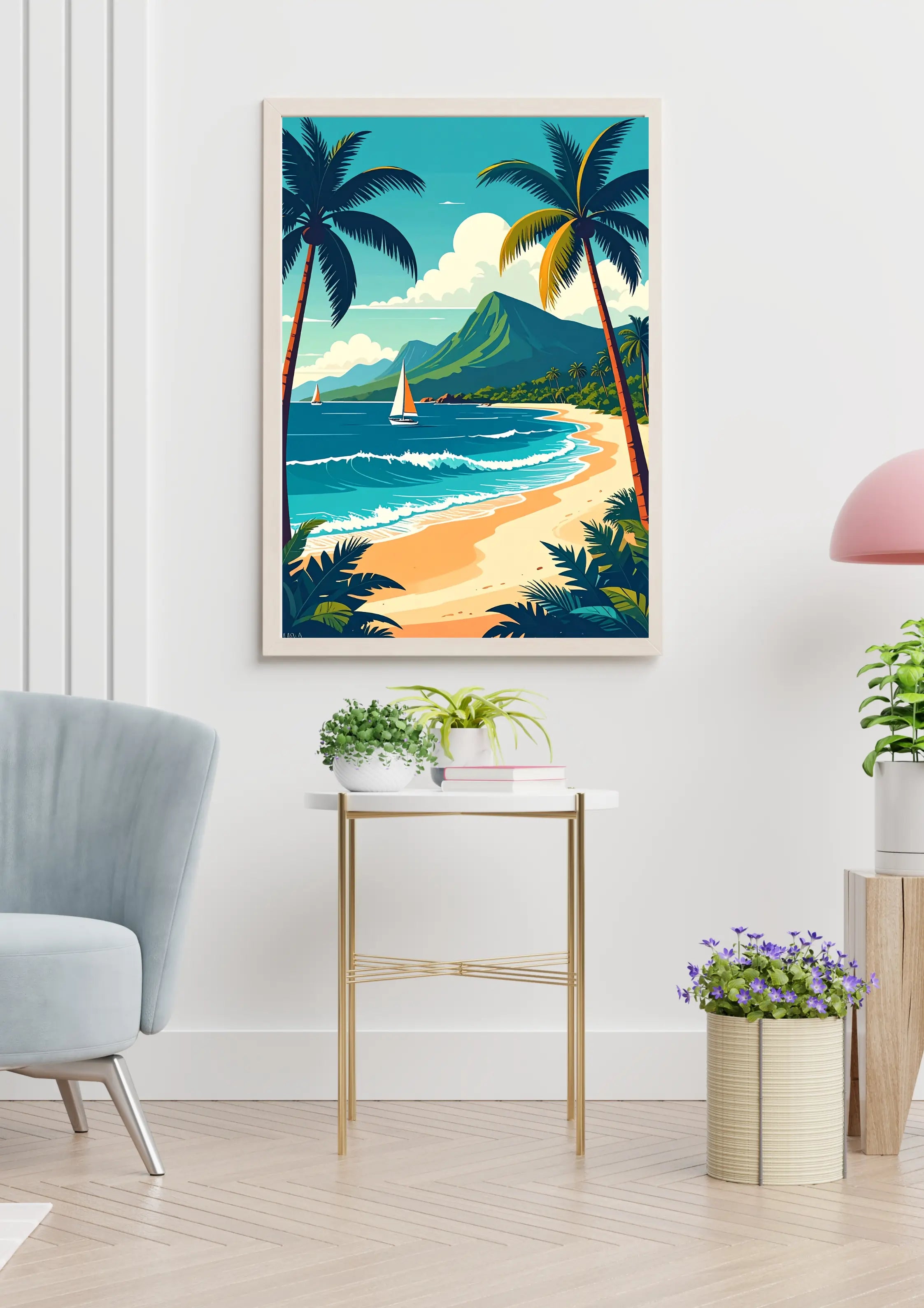 Tropical Beach Sailboat Art