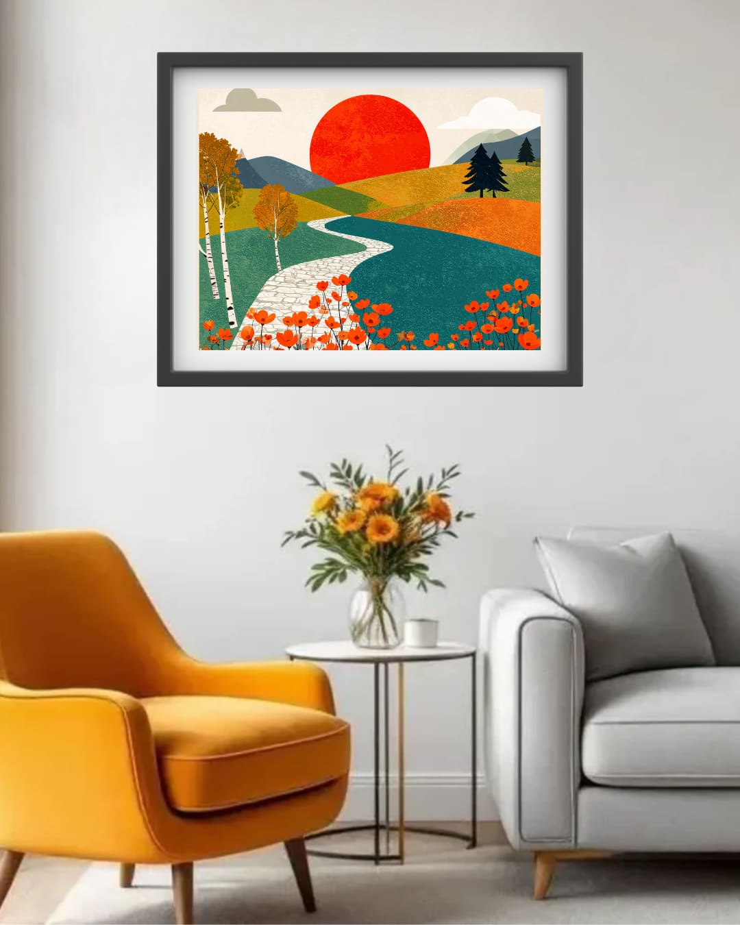 Abstract Minimal Landscape Sun - Wall Art Canvas