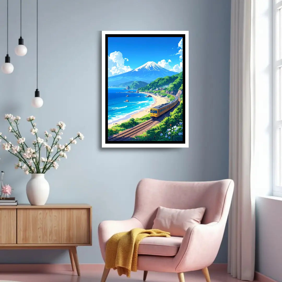 Scenic Mount Fuji Coastal Train Canvas