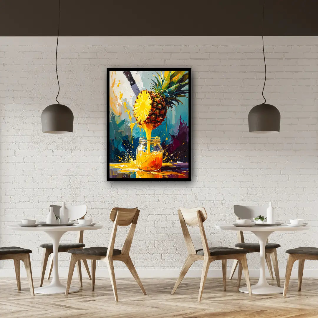 Pineapple Pouring Juice Painting – Tropical Wall Art for Cafes & Restaurants