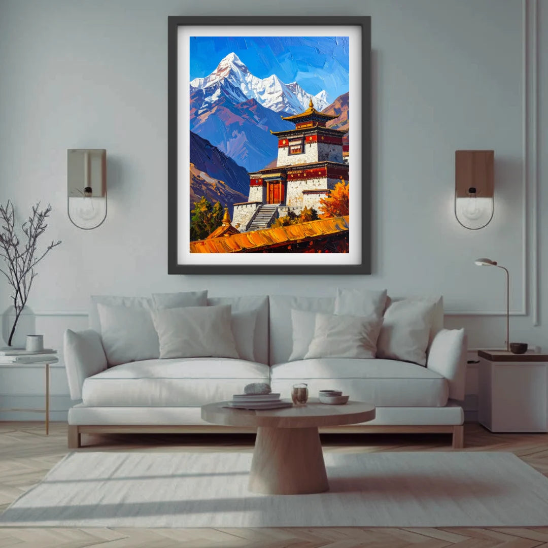 Spiritual Himalayan mountain temple wall art for home decor