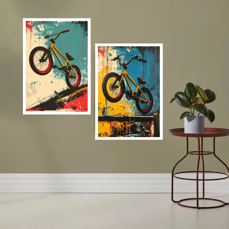 Bicycle Graffiti - Set Of 2 - Wall Art Canvas WallArtVibes
