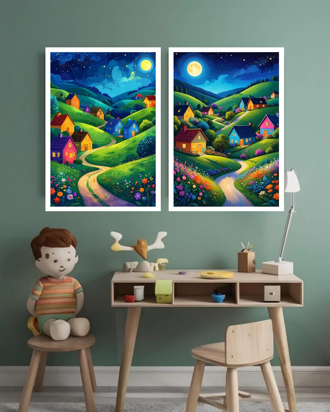 Abstract Night Hills Canvas Set of 2 - Wall Art Canvas WallArtVibes