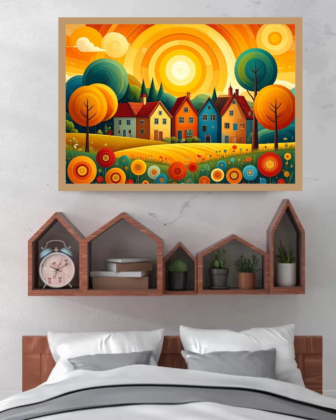 Abstract Colorful Village Sun - Wall Art Canvas WallArtVibes