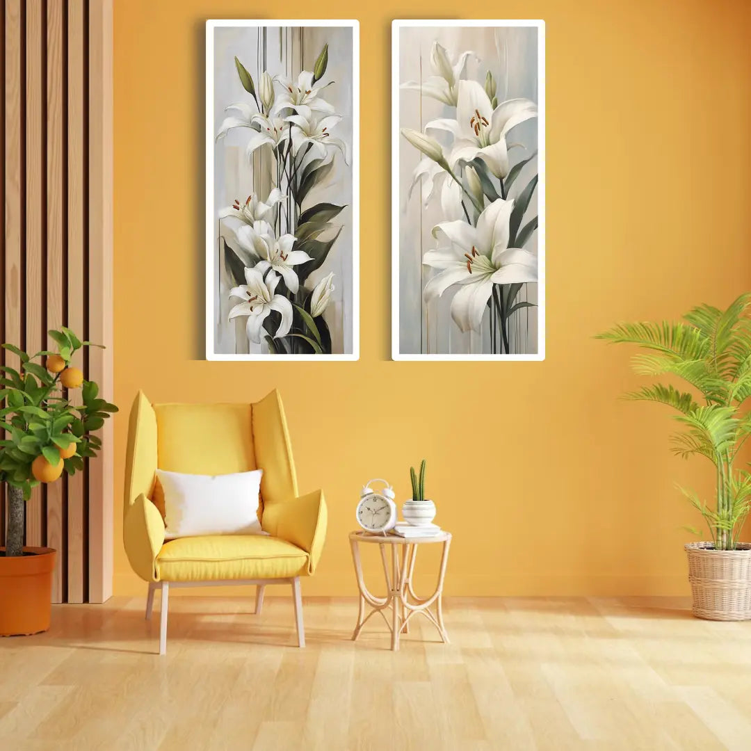 Elegant White Lily Canvas Wall Art Set