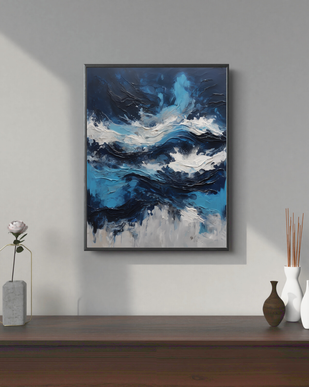 Abstract Ocean Wave Art - Textured Palette Knife Canvas Painting