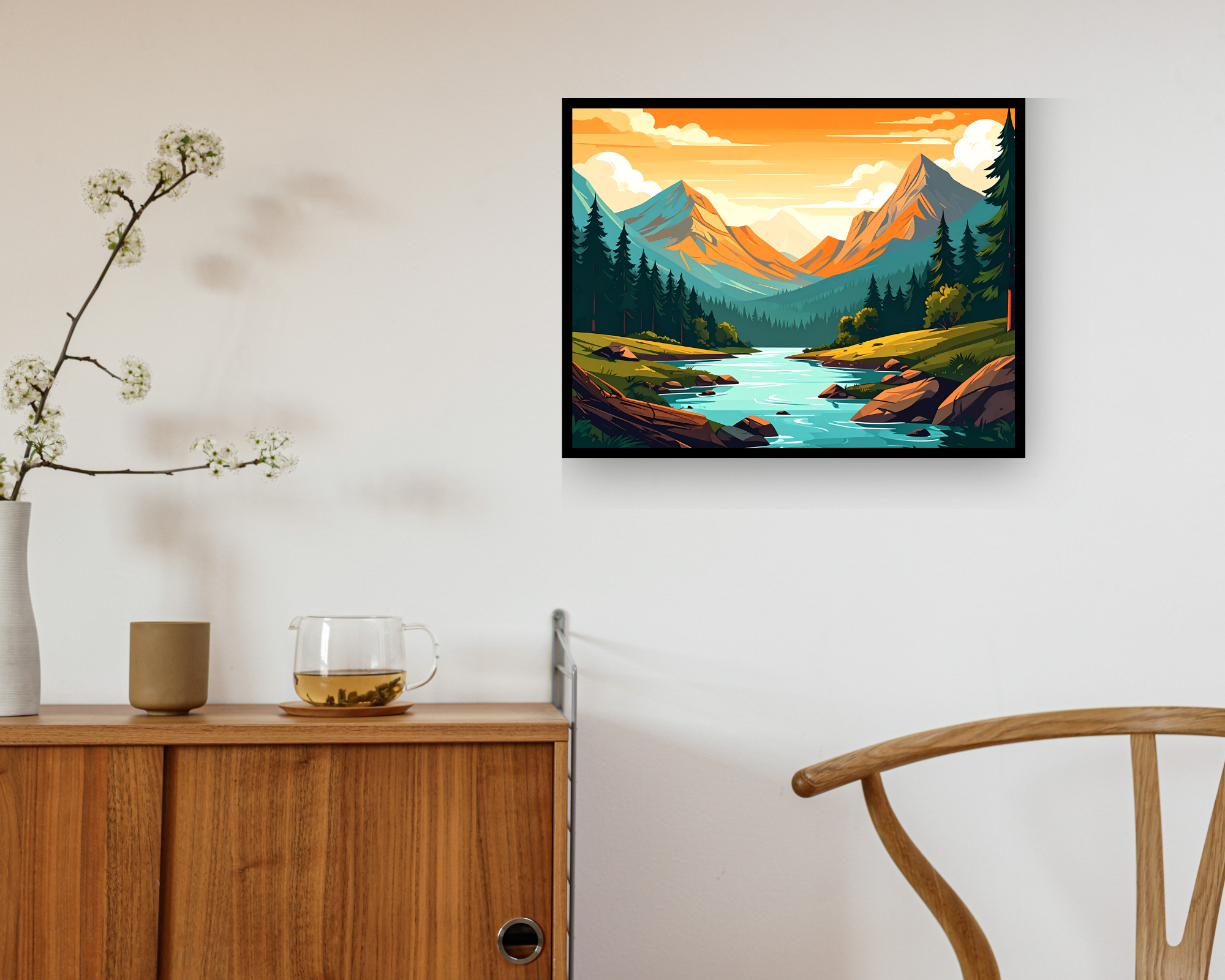Mountain River Landscape Art - Vintage Travel Poster Canvas