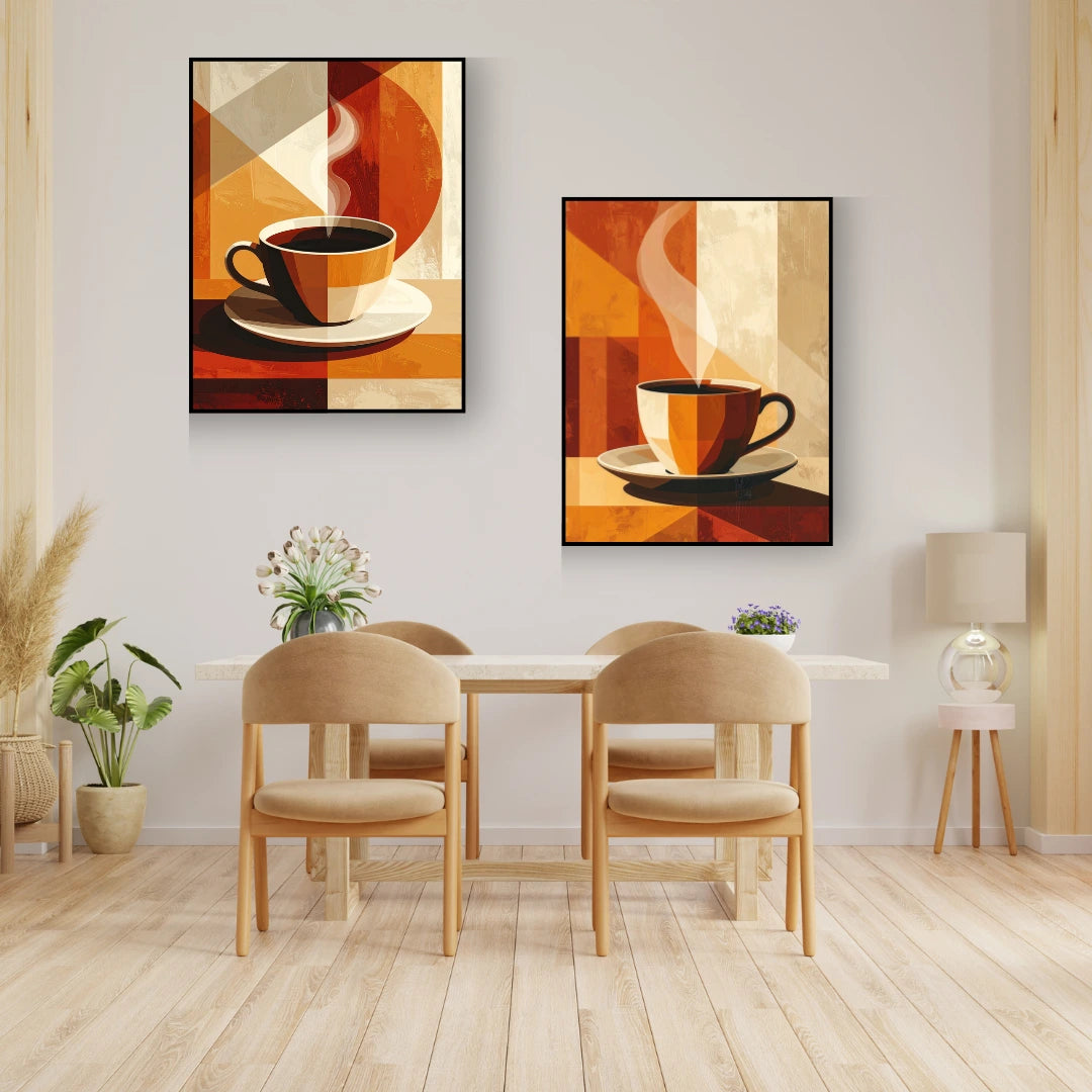Geometric Coffee Cup Wall Art Duo
