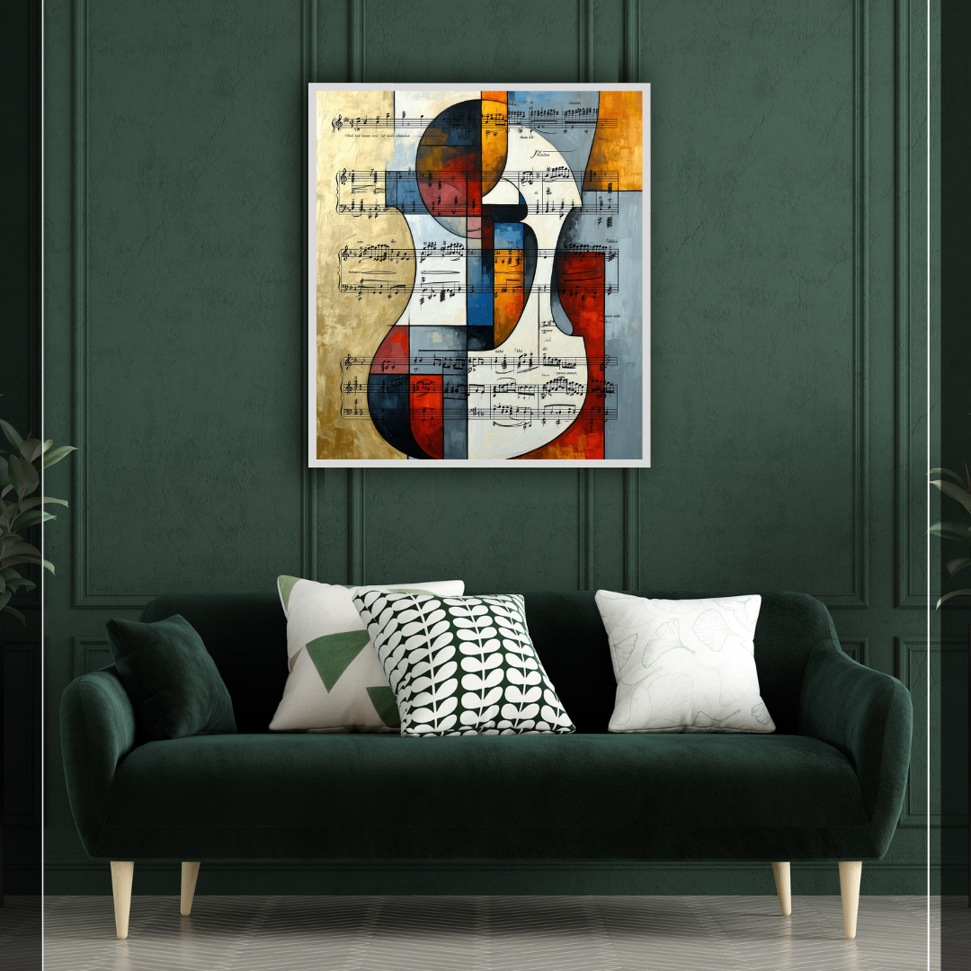 Abstract Cubist Guitar Art - Musical Collage Canvas Painting