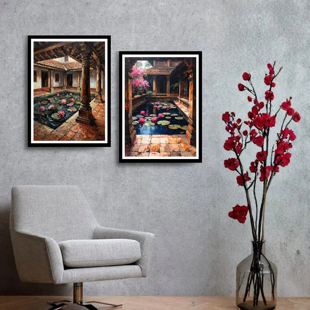 Indian heritage home courtyard canvas painting