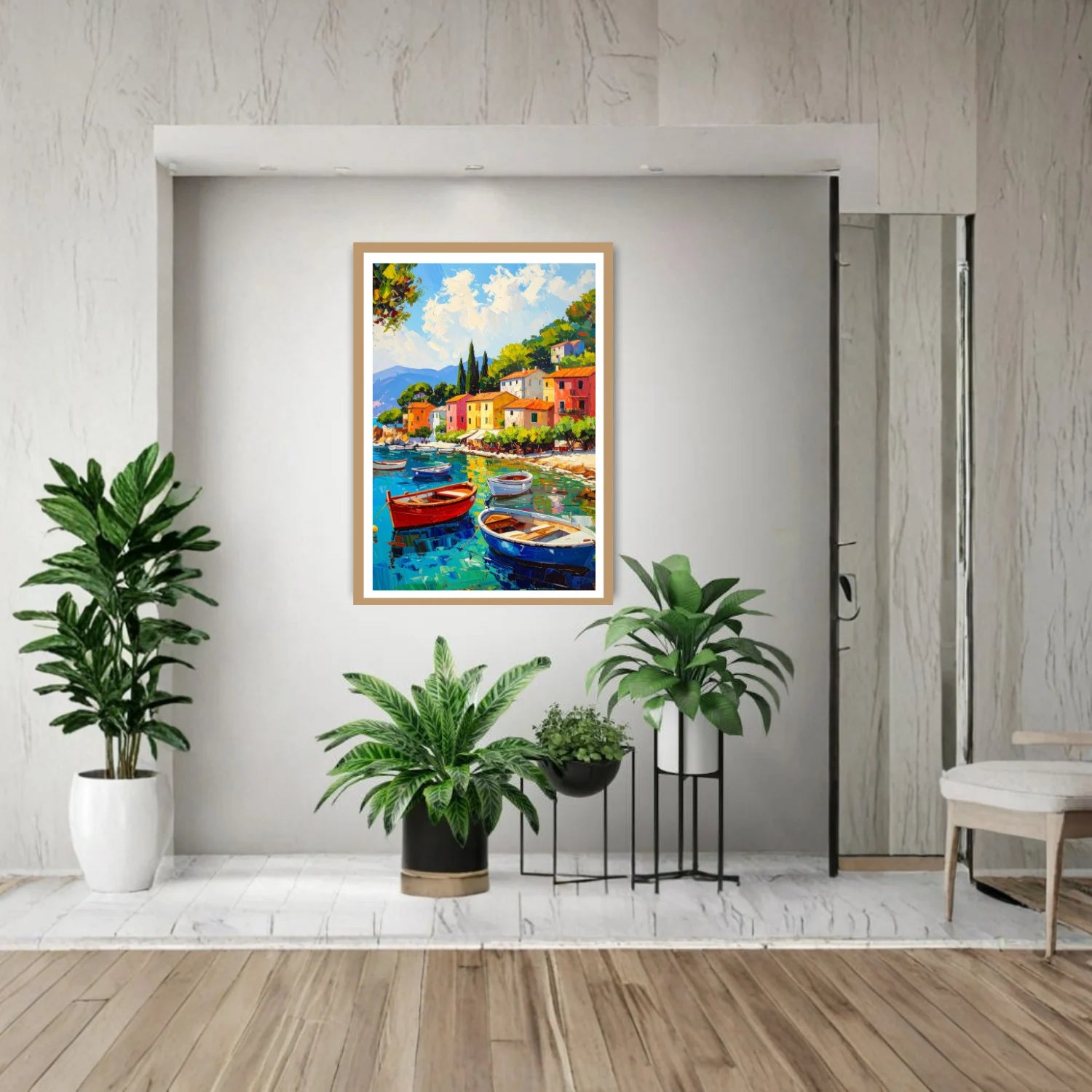 Mediterranean lakeside houses canvas wall decor