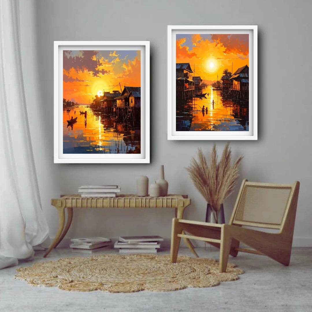 Riverside in Radiant Light - Set Of 2 - Wall Art Canvas