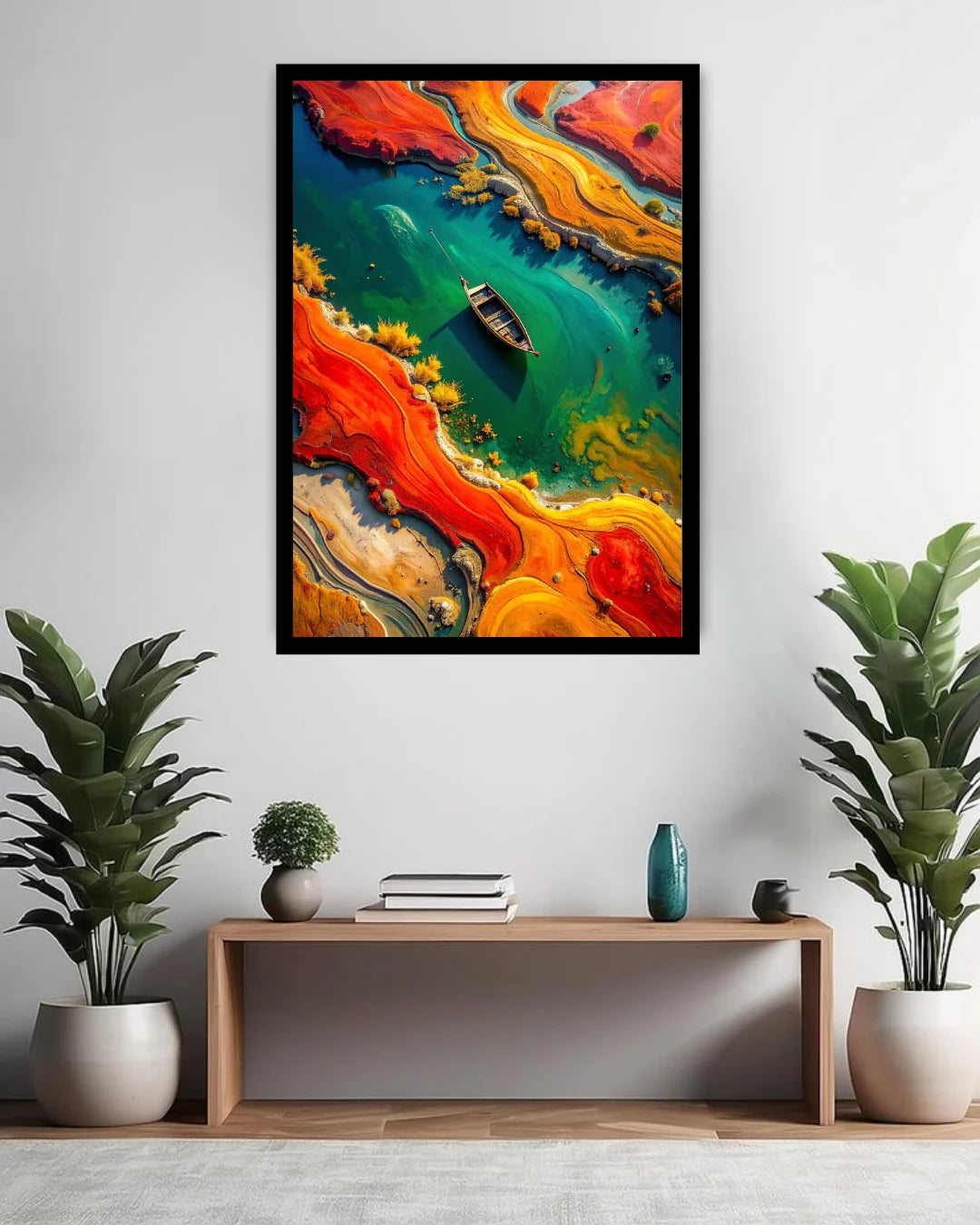 Turquoise River and Vibrant Orange Landscape – Wall Art Canvas