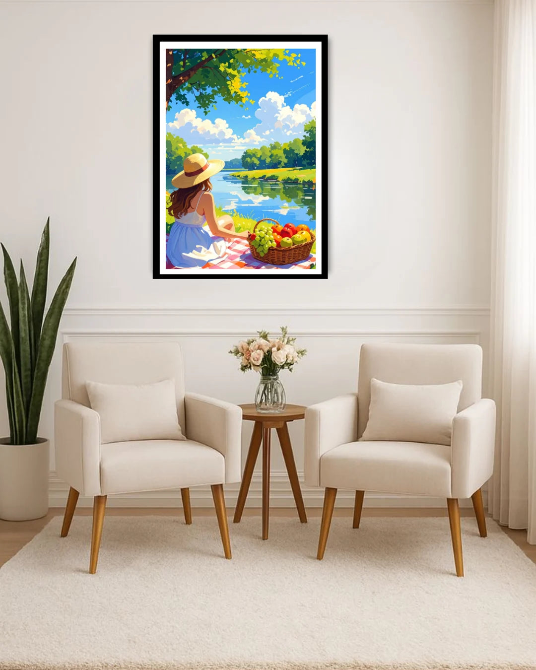 Woman by the Lake Landscape - Wall Art Canvas