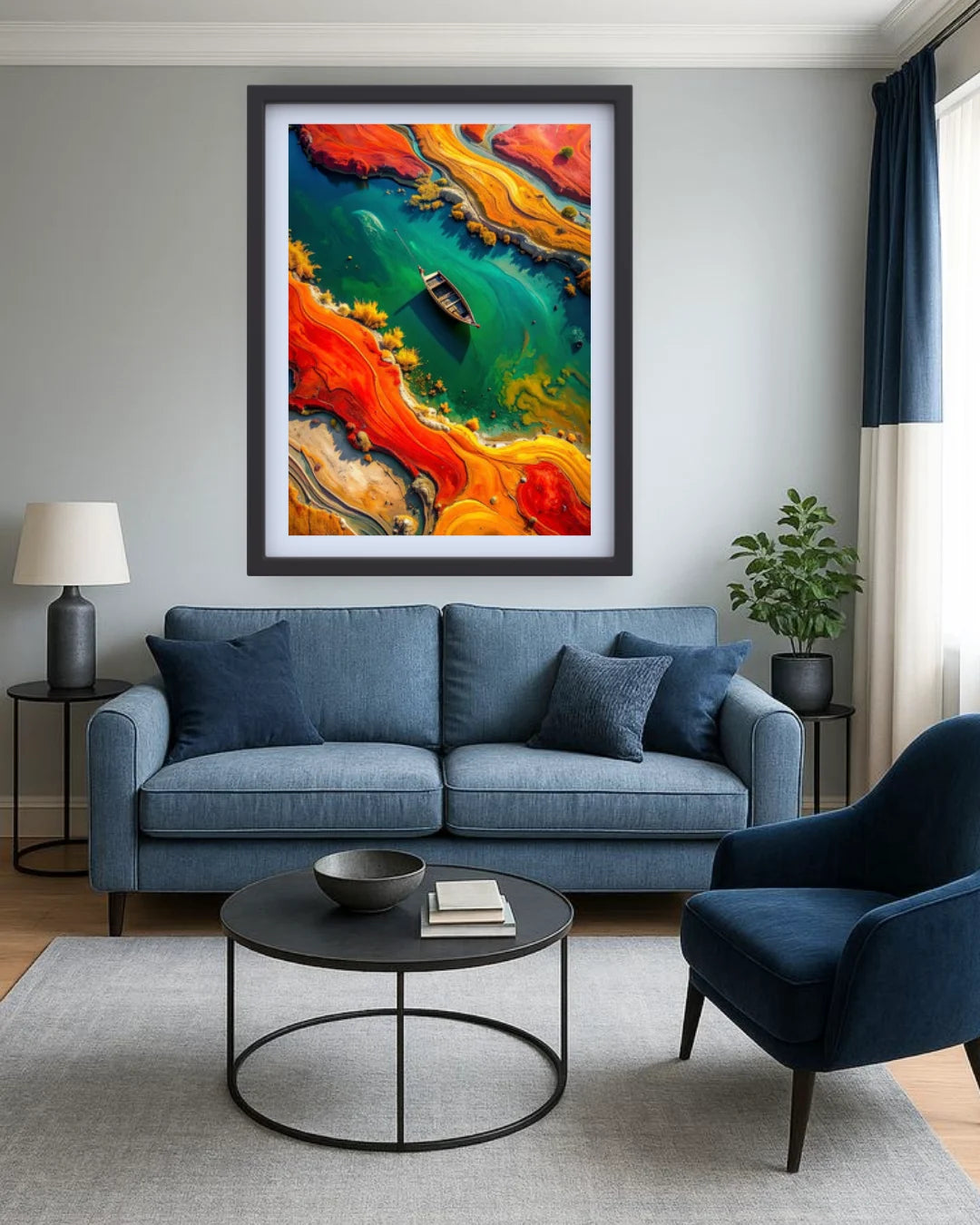 Turquoise River and Vibrant Orange Landscape – Wall Art Canvas