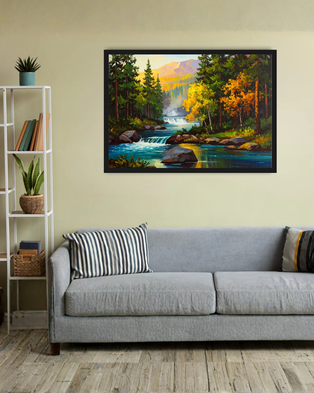 Autumn Forest River & Mountain Landscape - Wall Art Canvas WallArtVibes