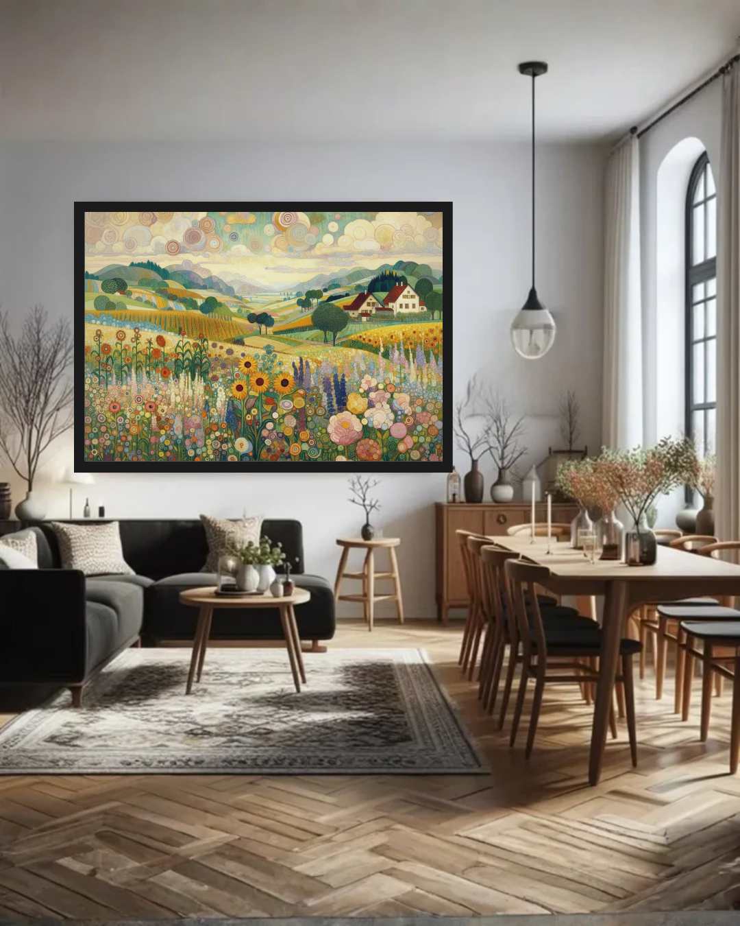 Pastel Meadow Countryside Modern - Wall Art Canvas WallArtVibes