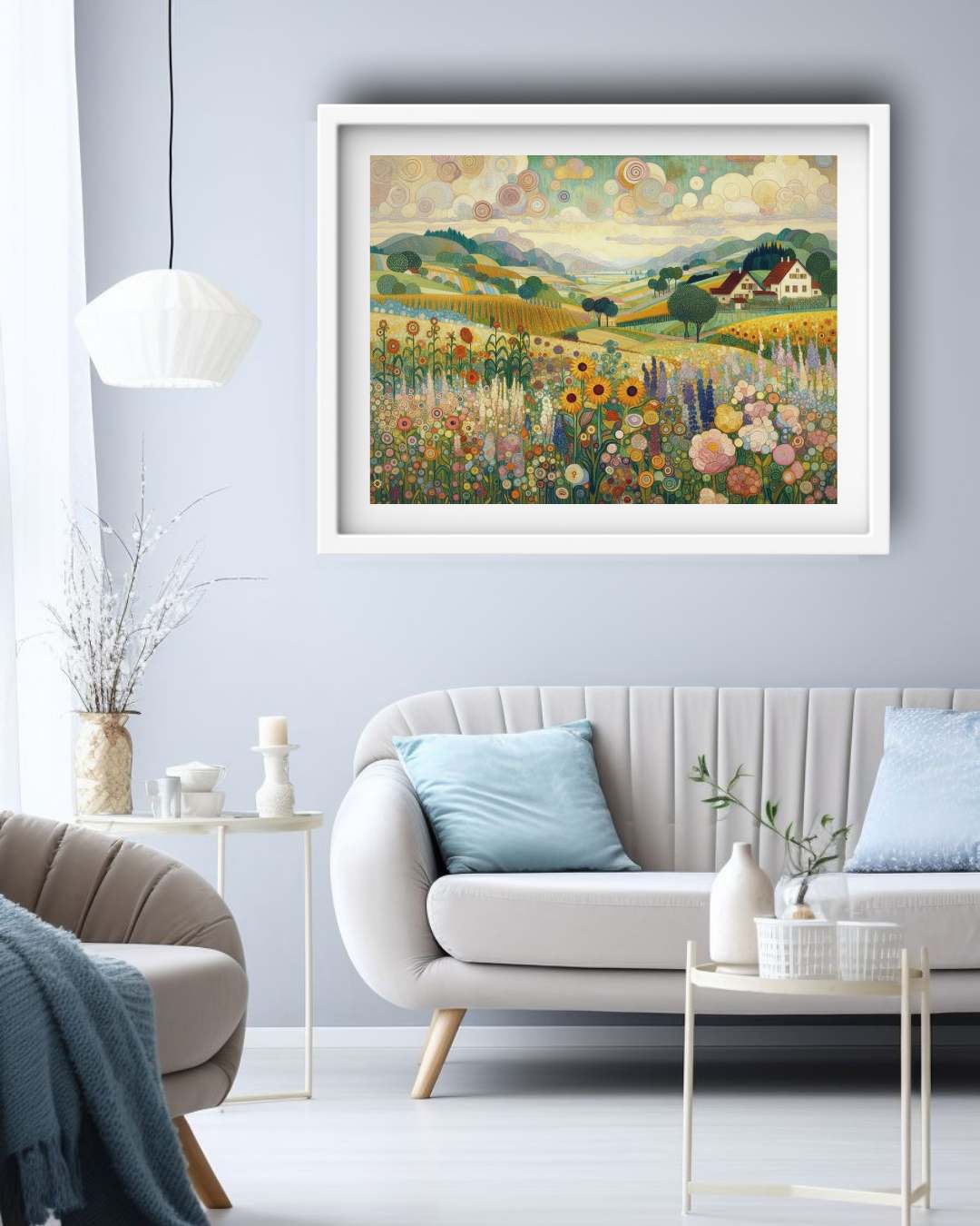 Pastel Meadow Countryside Modern - Wall Art Canvas WallArtVibes