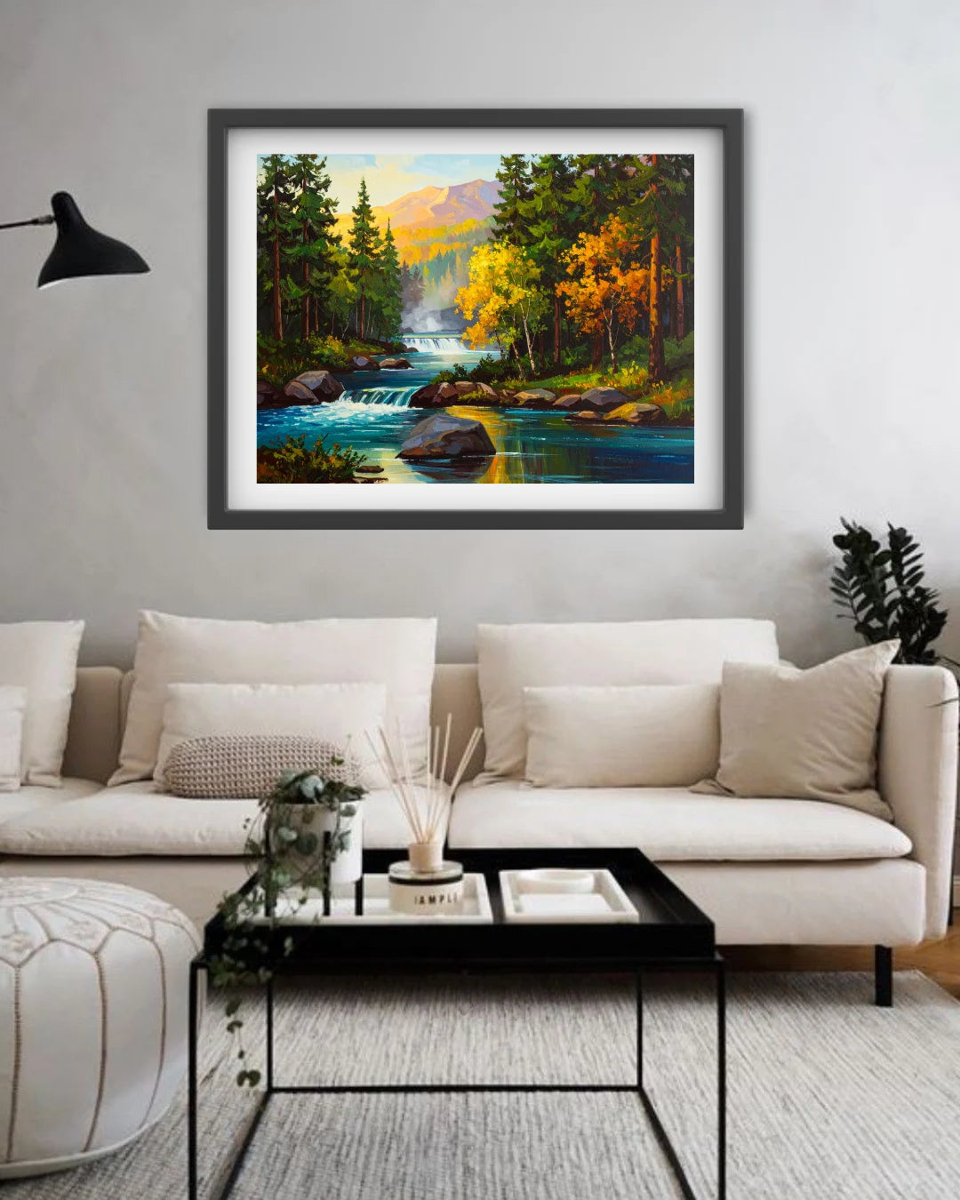 Autumn Forest River & Mountain Landscape - Wall Art Canvas WallArtVibes