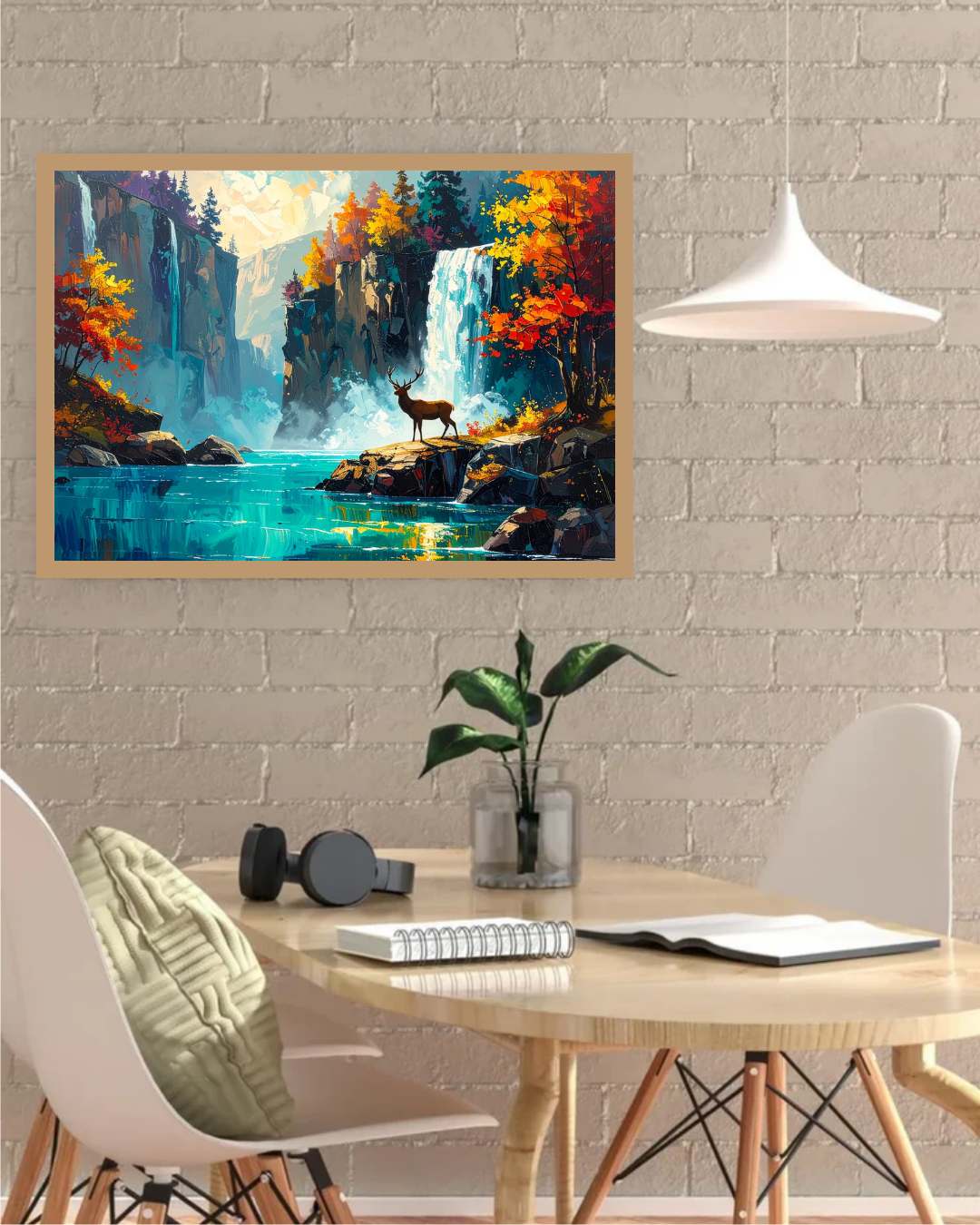 Emerald Waterfall Modern Landscape - Wall Art Canvas WallArtVibes