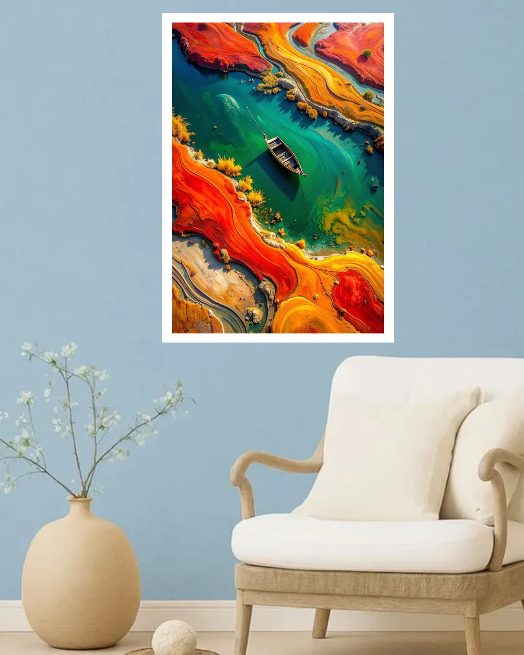 Turquoise River and Vibrant Orange Landscape – Wall Art Canvas