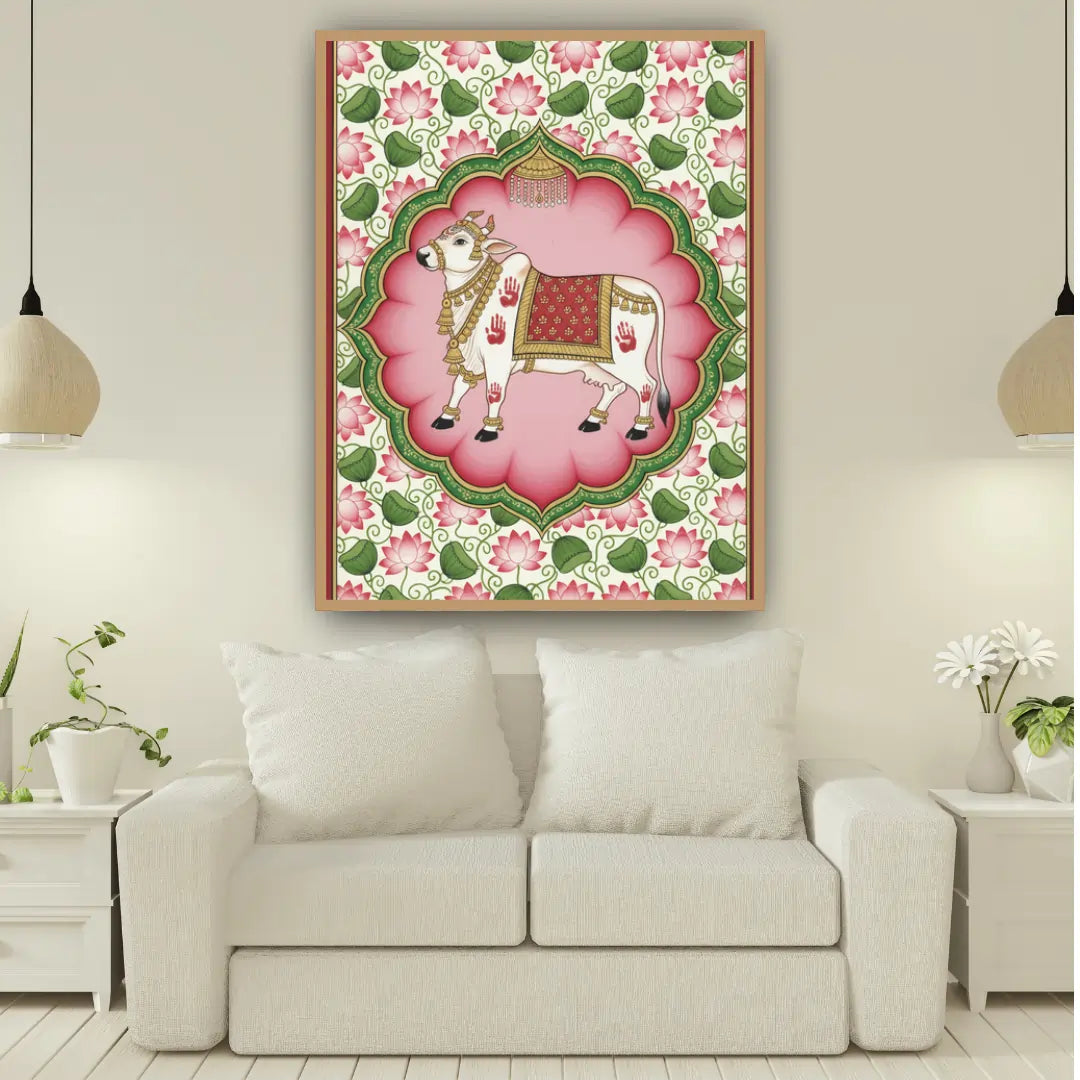 Blessed Kamdhenu Cow – Royal Pink Aura Wall Art Canvas