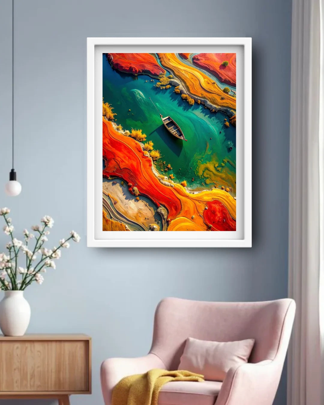 Turquoise River and Vibrant Orange Landscape – Wall Art Canvas