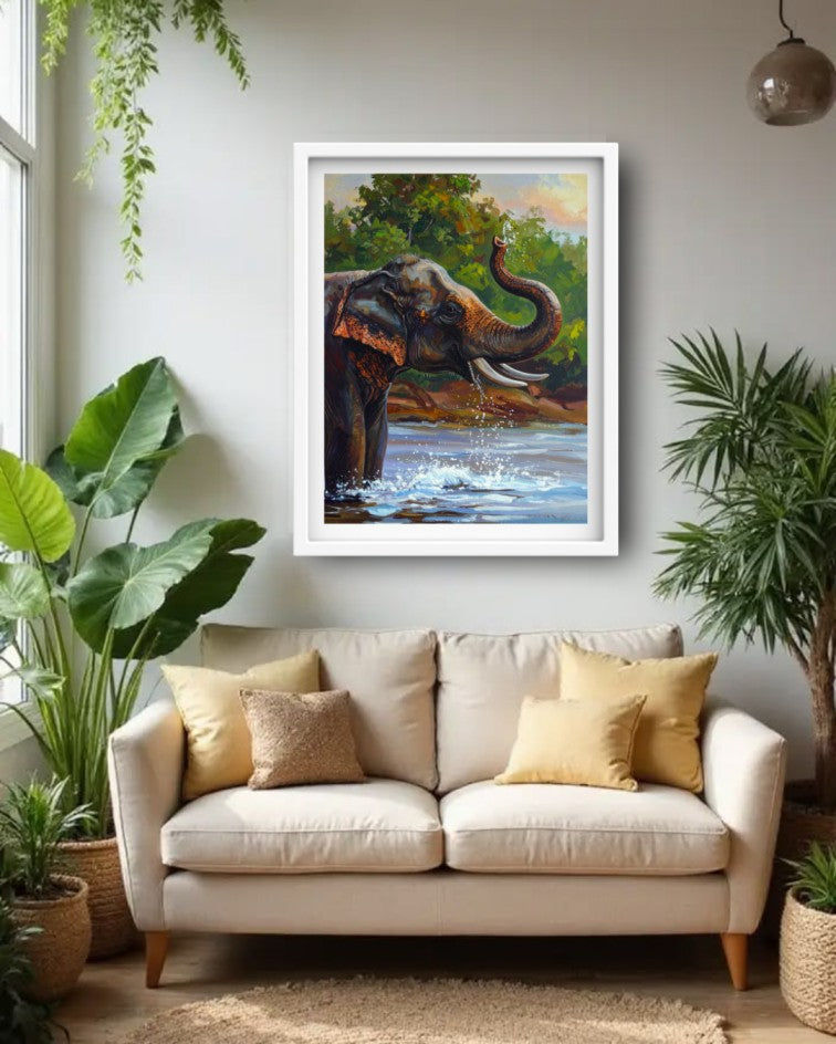 Elephant River Wildlife Art - Wall Art Canvas