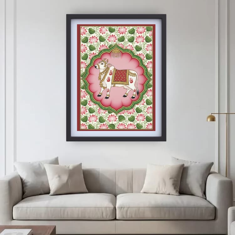 Blessed Kamdhenu Cow – Royal Pink Aura Wall Art Canvas WallArtVibes