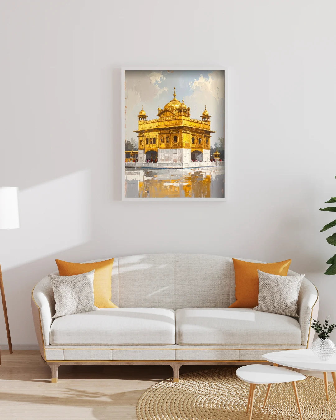 Golden Temple wall art canvas above sofa for living room decor