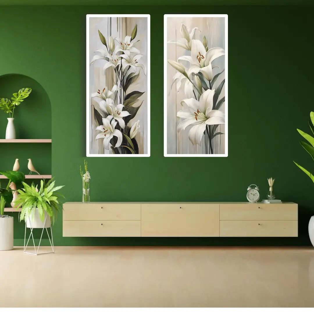Elegant White Lily Canvas Wall Art Set