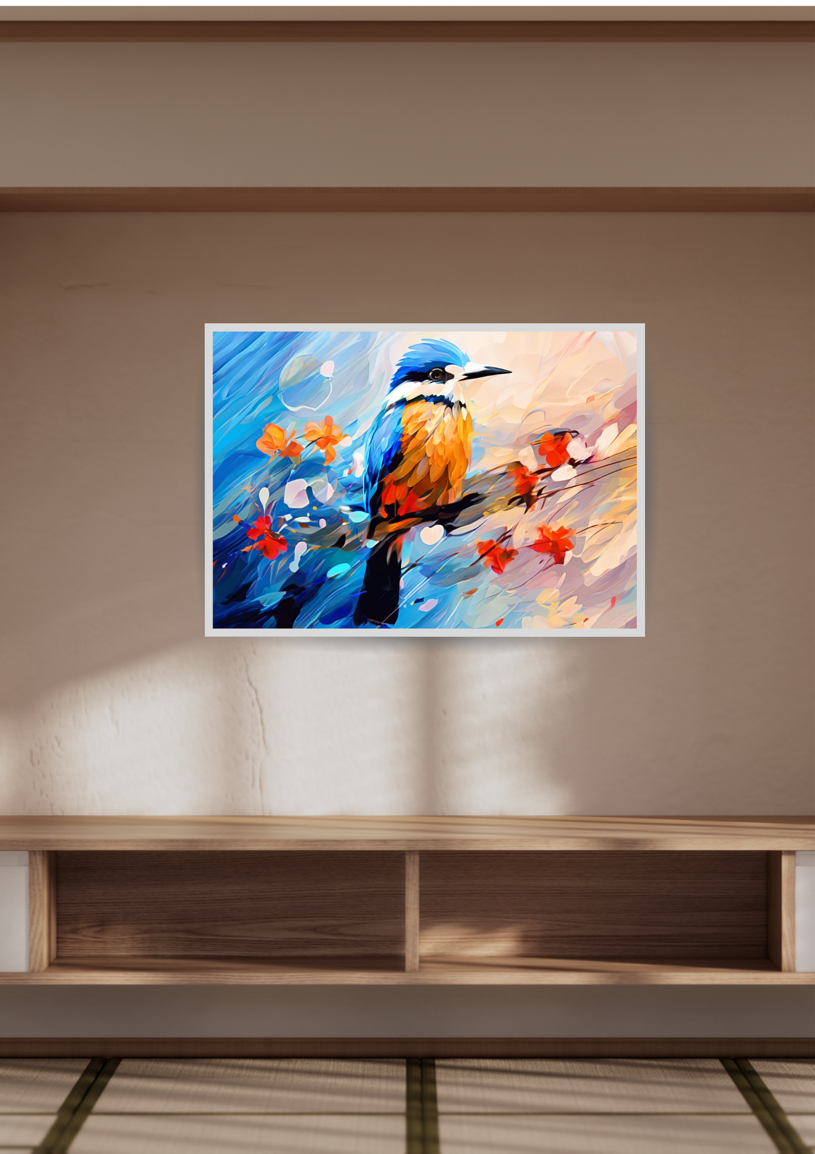 Colorful Birds & Flowers Art - Abstract Canvas Wall Painting