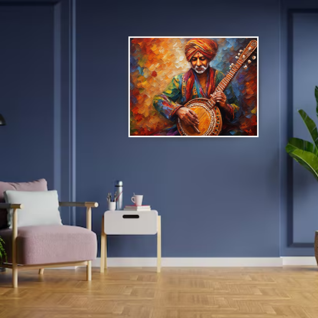 Indian Folk Musician Art - Traditional Banjo Player Canvas
