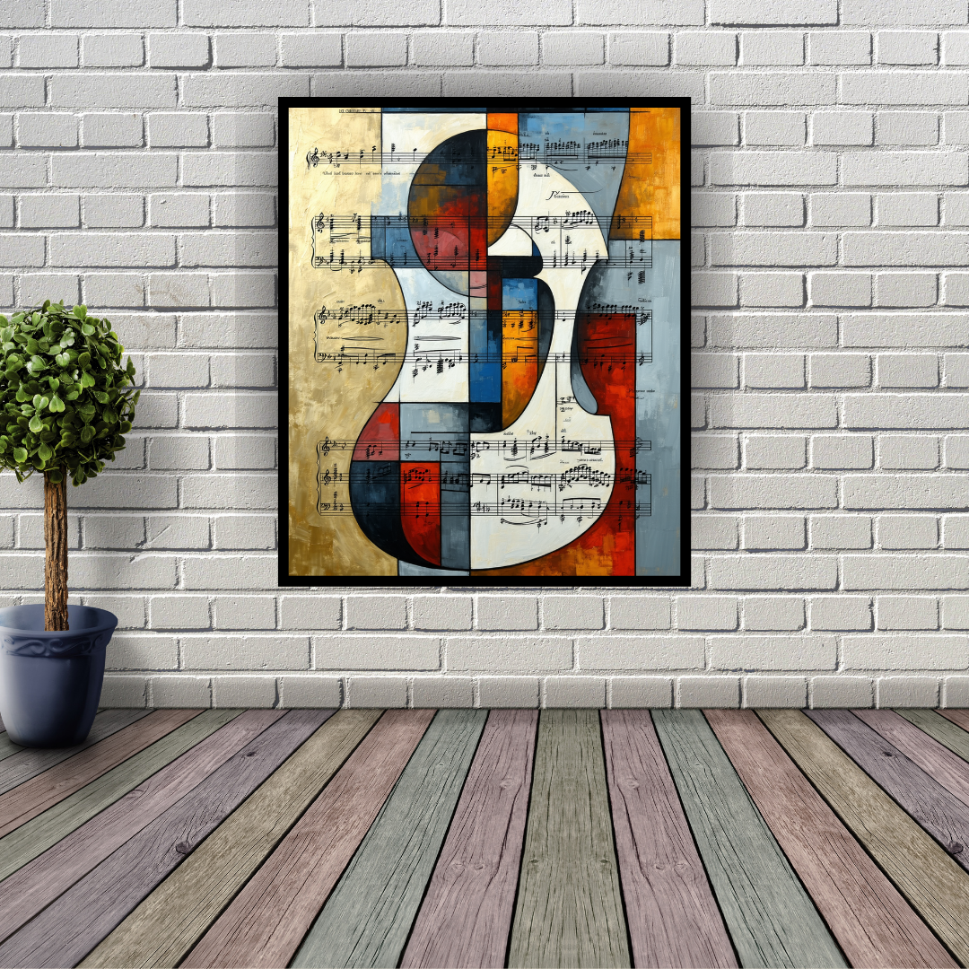 Abstract Cubist Guitar Art - Musical Collage Canvas Painting