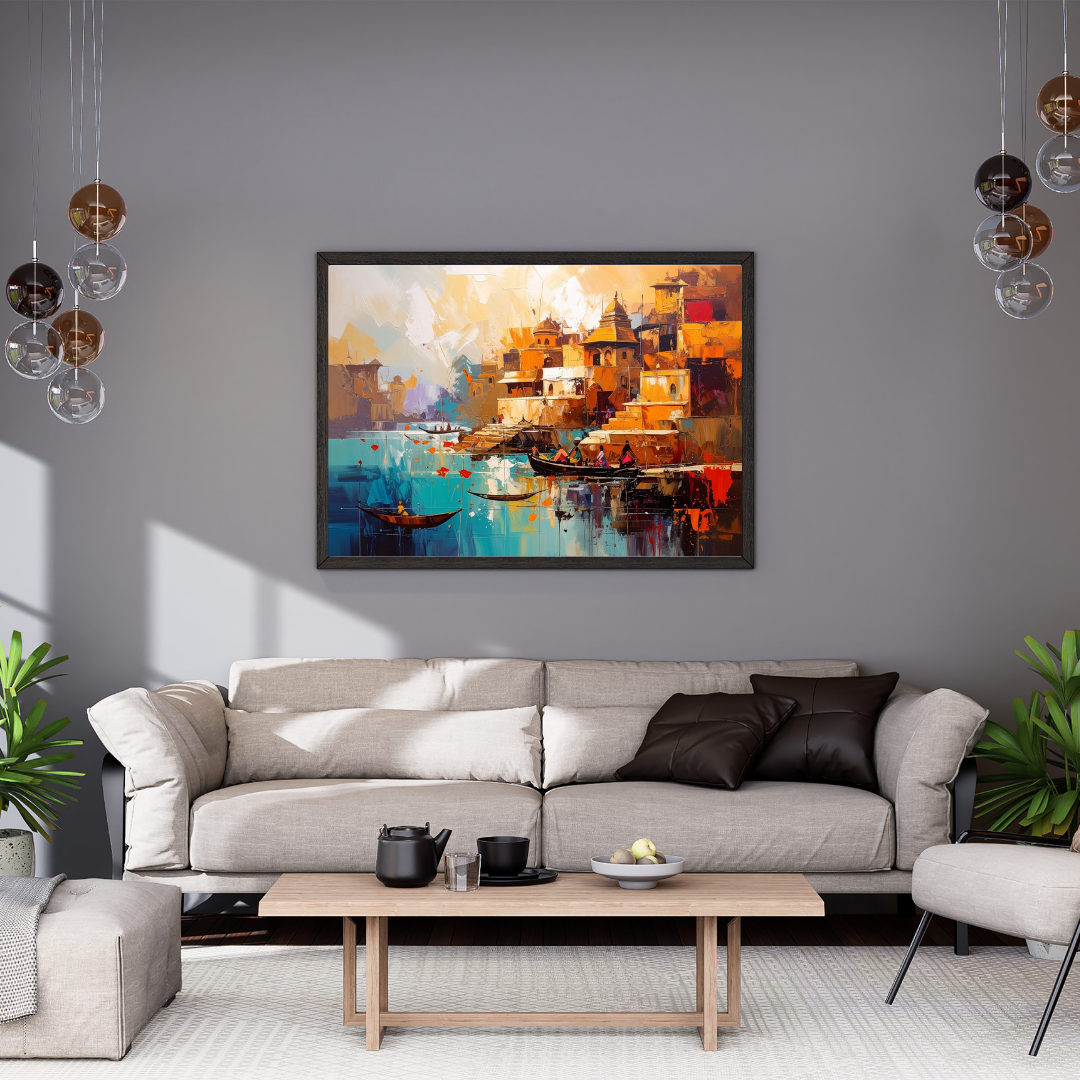 Varanasi Ghat Painting - Indian Heritage Canvas Wall Art