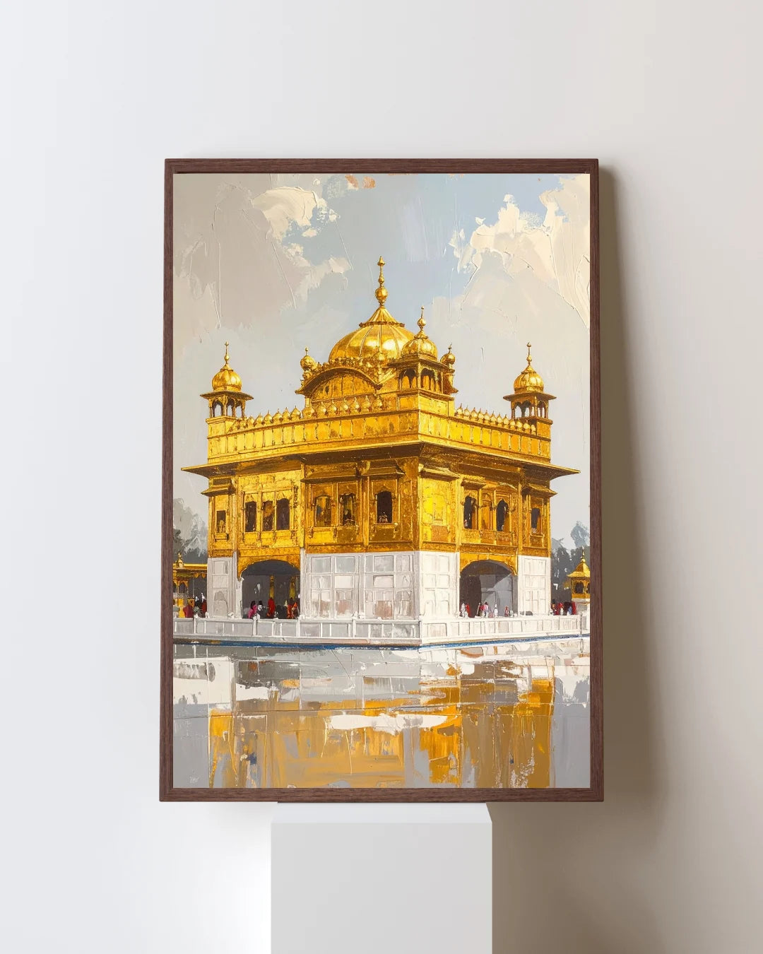 Golden Temple canvas wall art on minimal interior wall