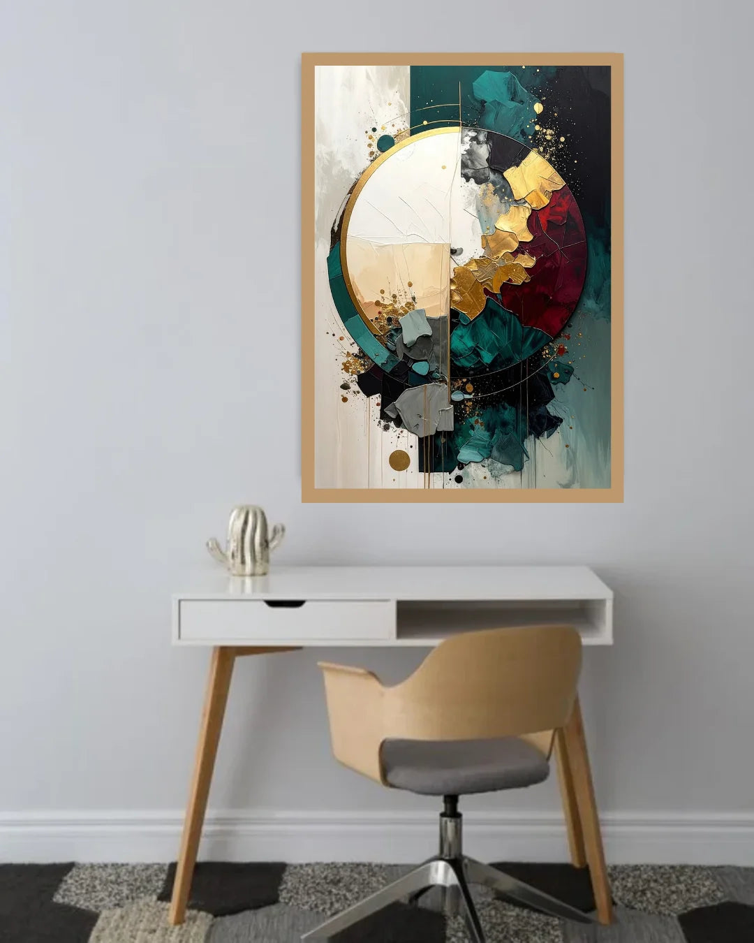 Teal Burgundy Geometric Abstract – Wall Art Canvas