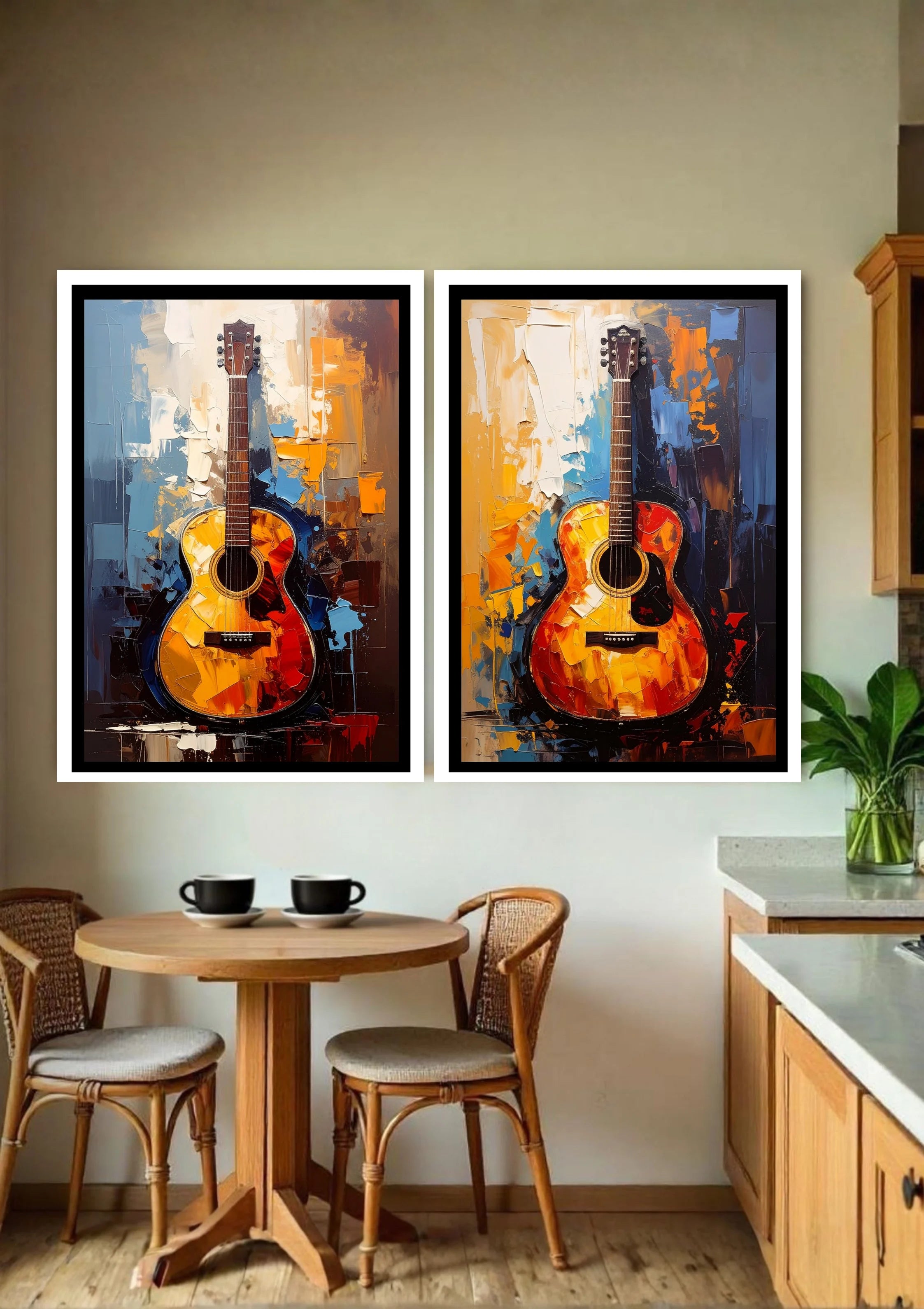 Modern Guitar Canvas Wall Art Set of 2 – Abstract Guitar Wall Art Canvas