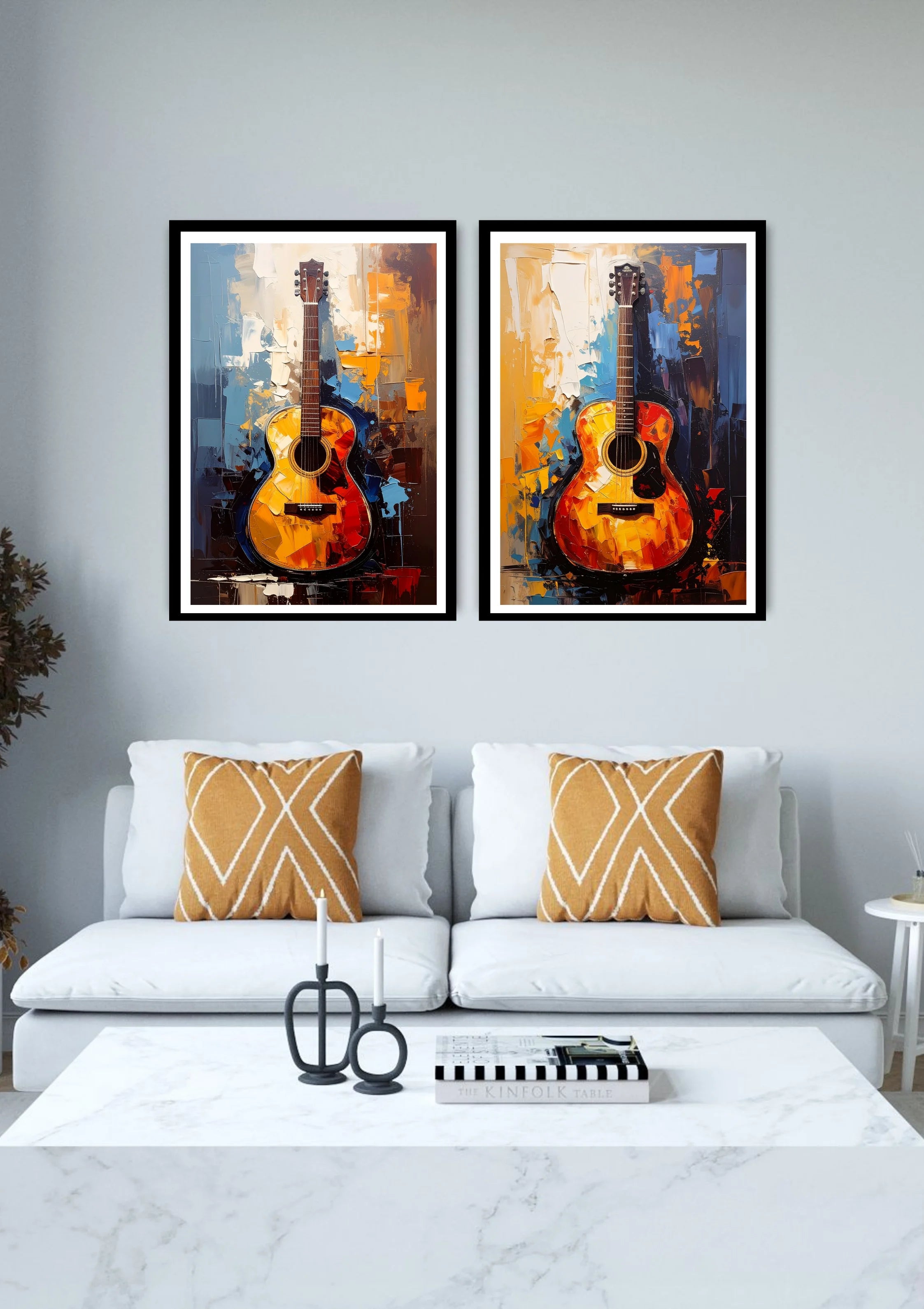 Modern Guitar Canvas Wall Art Set of 2 – Abstract Guitar Wall Art Canvas