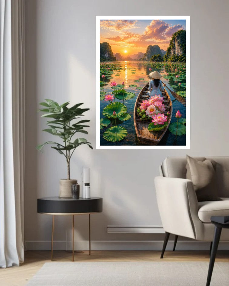 Lotus Lake Sunset Art - Wall Art Canvas