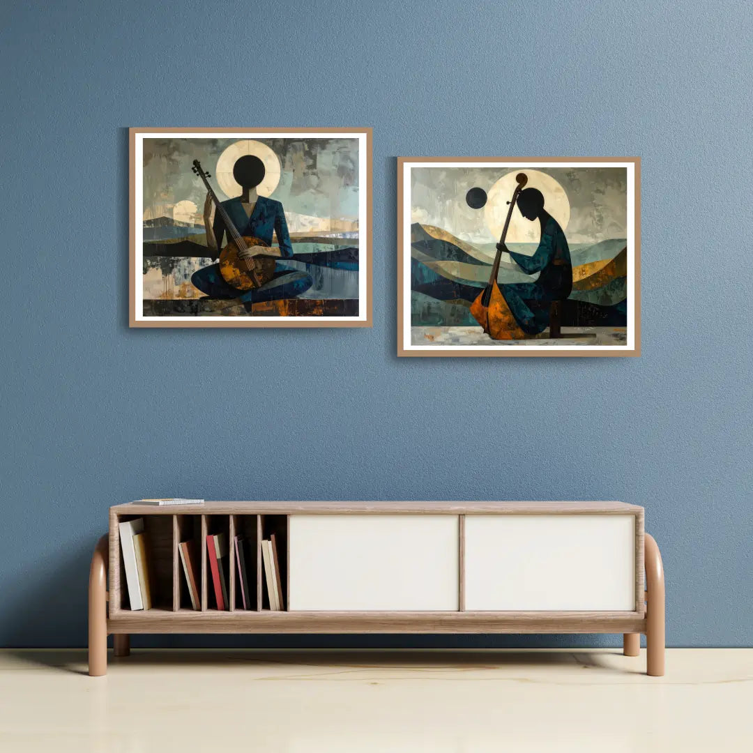Abstract Musician Wall Art – Modern String Instrument Canvas Painting Set for Artistic Décor