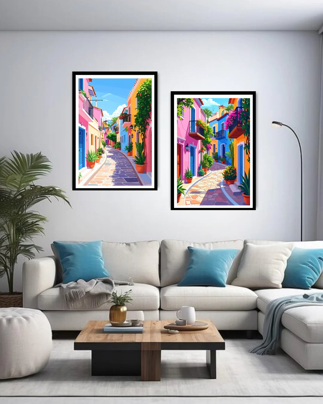 Colorful Street Alley Set of 2 - Wall Art Canvas