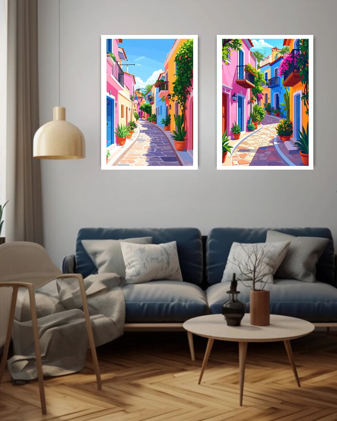 Colorful Street Alley Set of 2 - Wall Art Canvas