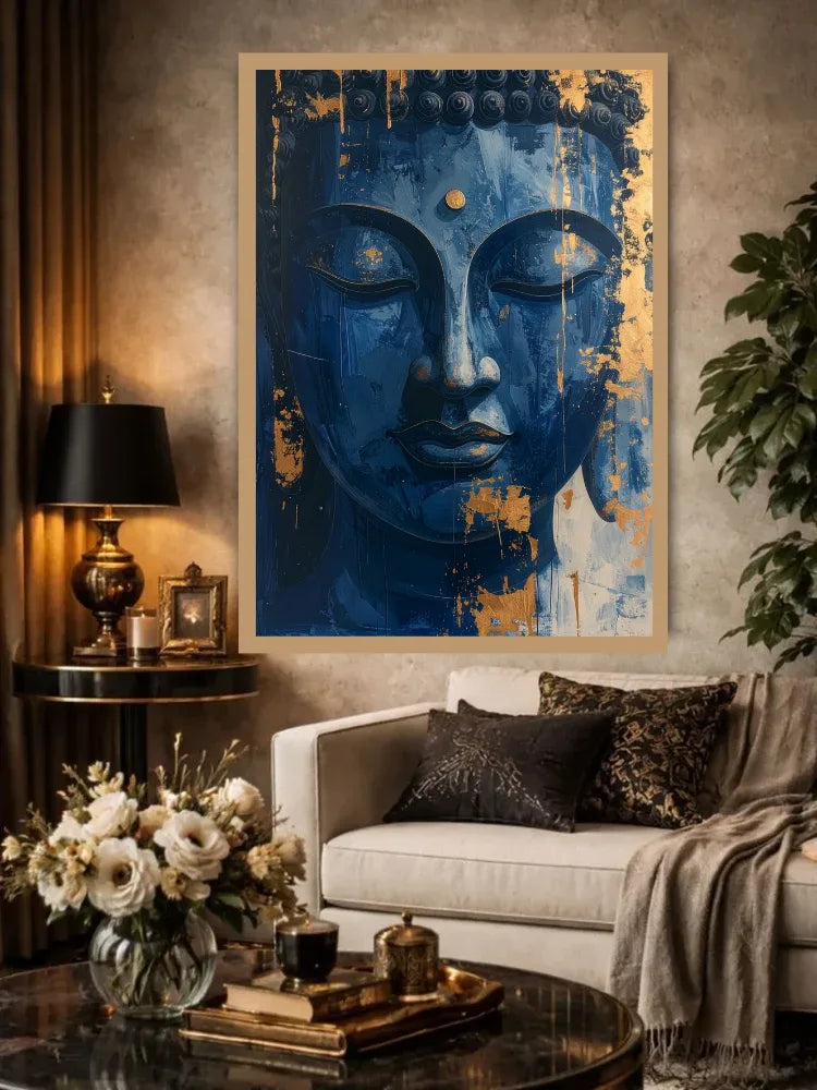 Blue Meditation Face Modern - Wall Art Canvas WallArtVibes