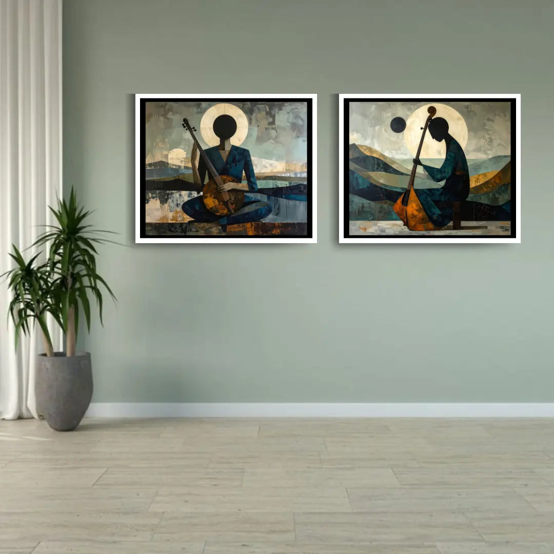 Abstract Musician Wall Art – Modern String Instrument Canvas Painting Set for Artistic Décor