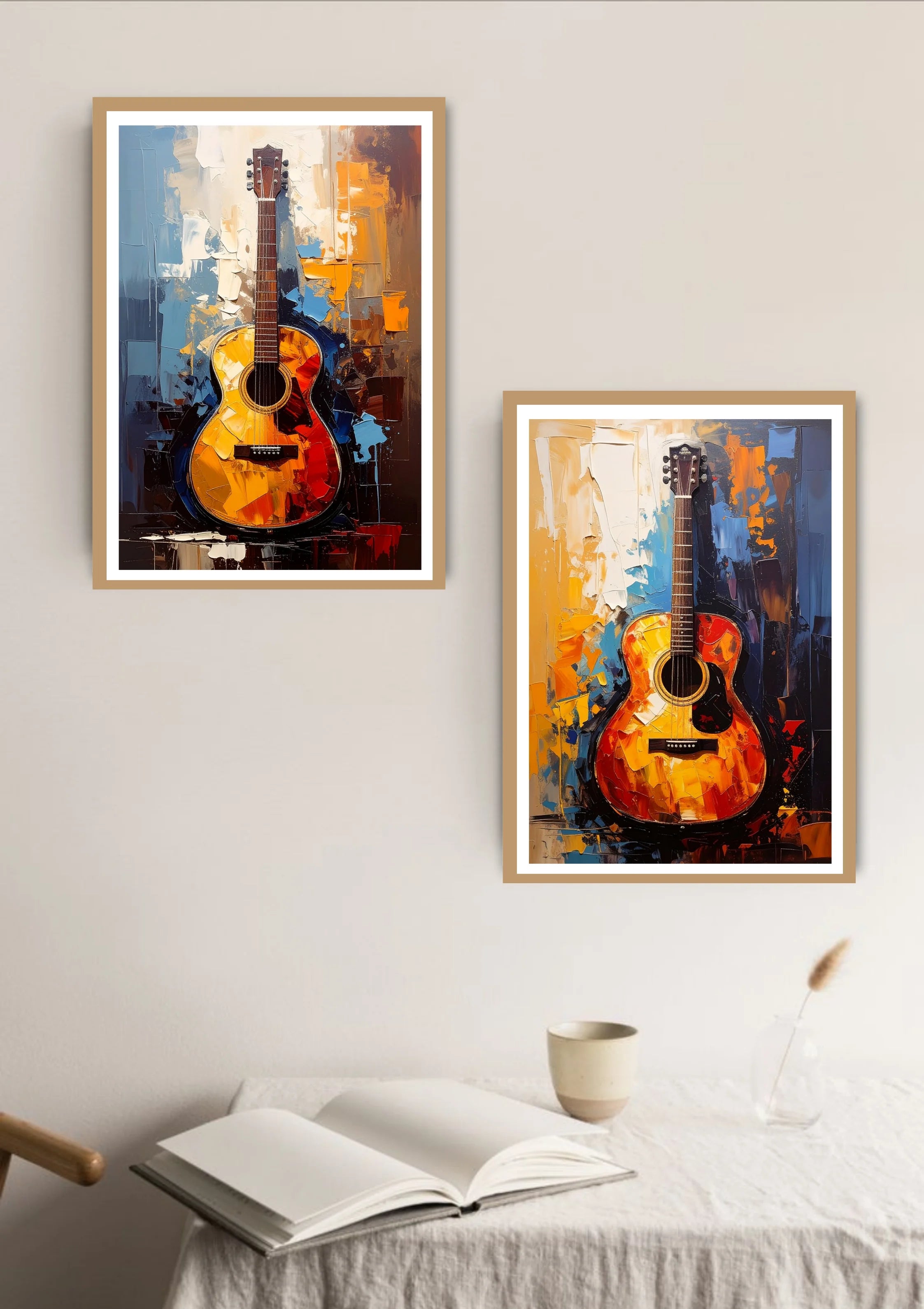 Modern Guitar Canvas Wall Art Set of 2 – Abstract Guitar Wall Art Canvas