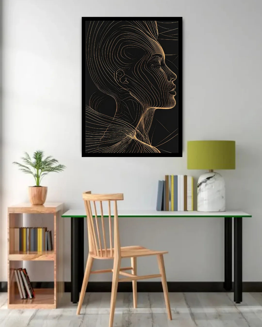 Golden Woman Black Line Art Portrait Wall Painting WallArtVibes