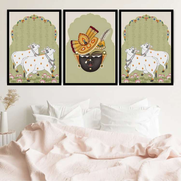 Shreenathji Inspired Trio 3 set – Cow Harmony Wall Art Canvas WallArtVibes