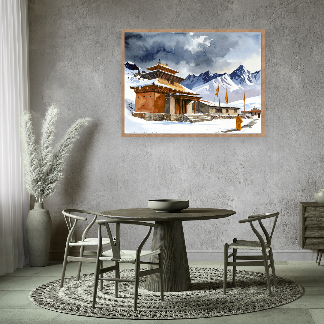 Himalayan Buddhist Temple Art - Winter Snow Monastery Canvas